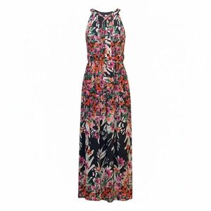 Eliza J Maxi Dress Women Size‎ 8 Blue Floral Halter Tie Back Chiffon Sleeveless